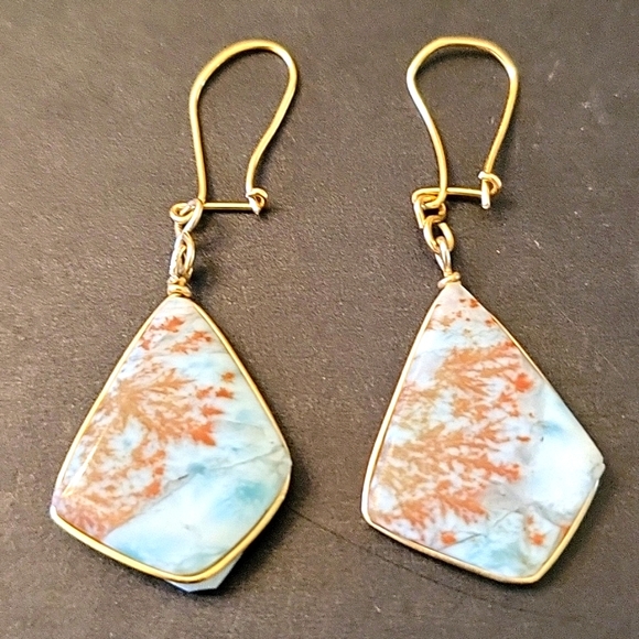 NEW Natural Semi-Precious Stones Earrings, Coastal Blue & Brown, Gold Wire - Picture 11 of 11